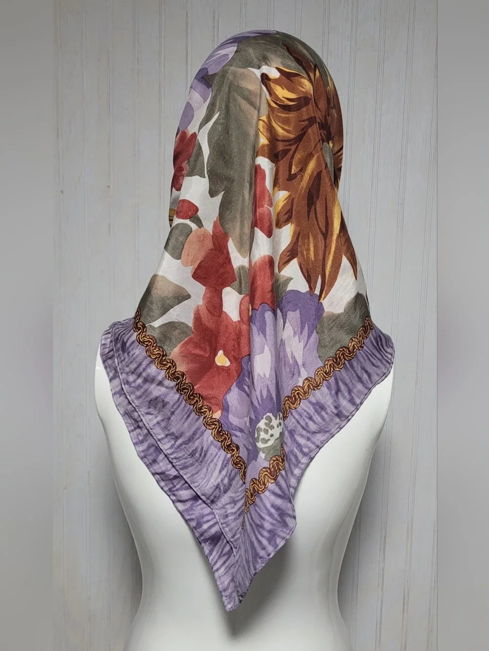 Vintage 80s Oscar de la Renta Silk Floral Scarf OS